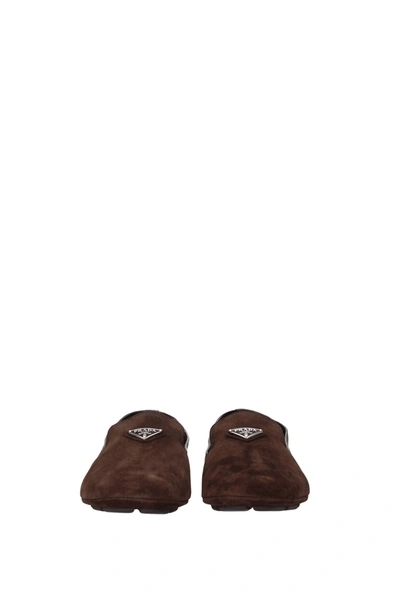 Shop Prada Loafers Suede Brown Dark Brown