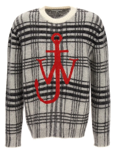 Shop Jw Anderson Logo Embroidery Check Sweater Sweater, Cardigans White/black