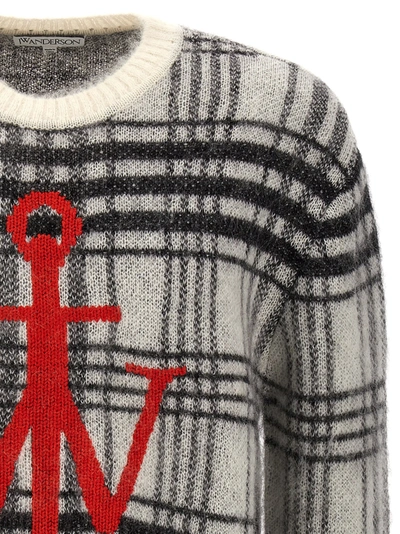 Shop Jw Anderson Logo Embroidery Check Sweater Sweater, Cardigans White/black
