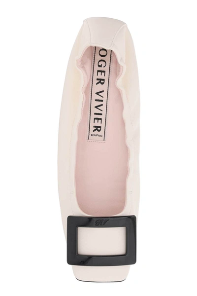 Shop Roger Vivier Viv' Pockette Nappa Leather Ballet Flats With Buckle In White