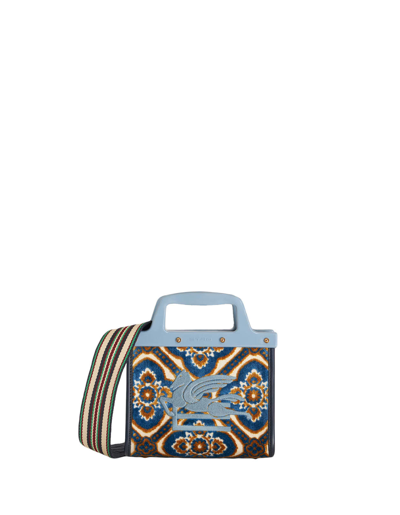 Shop Etro Jacquard Love Trotter Mini Bag In Navy Blue