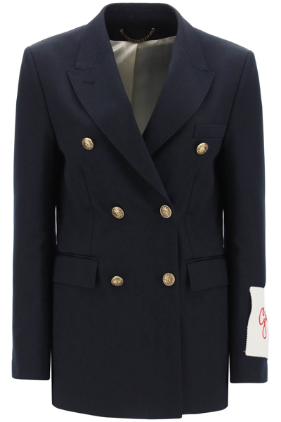 Shop Golden Goose Double-breasted Blazer With Heraldic Buttons In Dark Blue (blue)