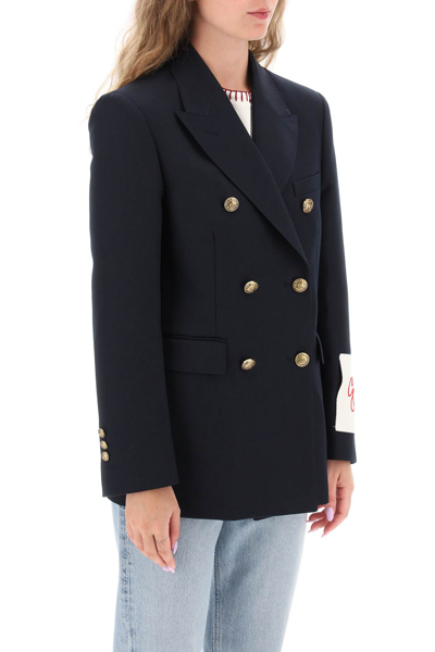 Shop Golden Goose Double-breasted Blazer With Heraldic Buttons In Dark Blue (blue)