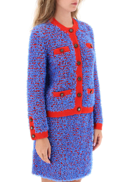 Shop Tory Burch Confetti Tweed Jacket In Blue Cosmo Red Chili (light Blue)