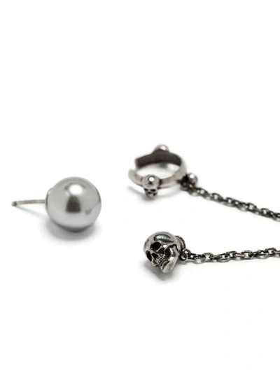Shop Alexander Mcqueen Chain Earring With Skull And Pearl In In Silver
