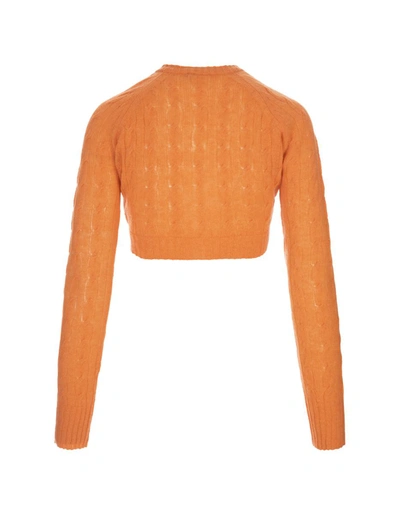 Shop Etro Knitted Crop Cardigan With Logo In Orange
