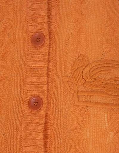 Shop Etro Knitted Crop Cardigan With Logo In Orange