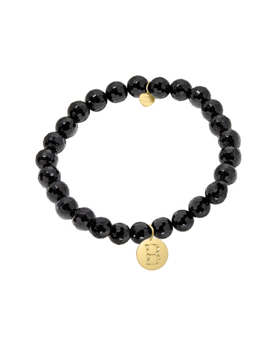 Shop Jane Basch 18k Over Silver Diamond & Onyx Initial Stretch Bracelet (a-z) In Multicolor