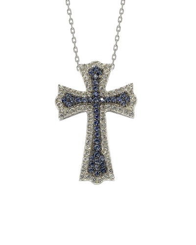 Shop Suzy Levian Silver Diamond & Sapphire Cross Necklace