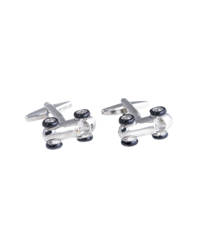 Bey-berk Rhodium Plated Race Car Design Cufflinks