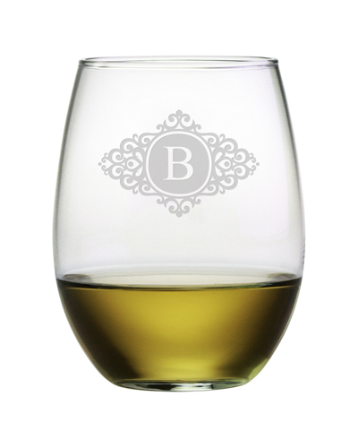 Susquehanna Glass Monogrammed Set Of Four 21oz Stemless Wine Glasses