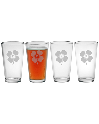 Susquehanna Glass Monogrammed Set Of 4 Clover Pint Glass Monogrammedes, (a-z)