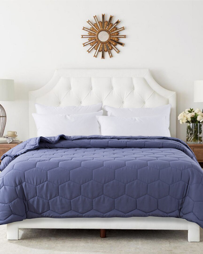 St. James Home Honeycomb Down Alternative Contrast Trim Blanket, Full/queen In Blue