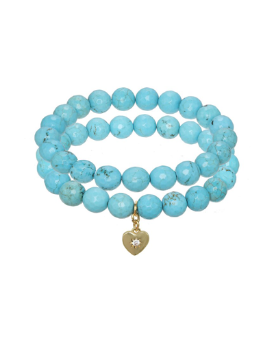 Shop Rachel Reinhardt 14k Over Silver Turquoise Cz Heart Pendant Bracelet