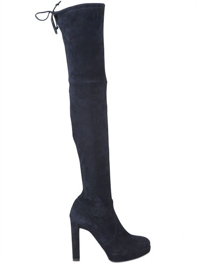 Stuart Weitzman 110mm Plathighland Stretch Suede Boots In Black