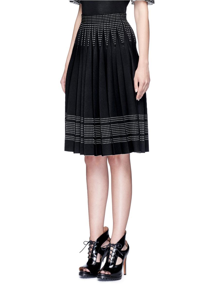 Alexander Mcqueen Geometric Jacquard Pleated Knit Skirt In Black | ModeSens