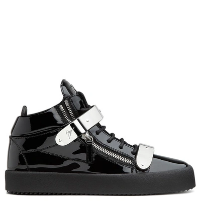 Shop Giuseppe Zanotti - Black Patent Leather High-top Sneaker Coby