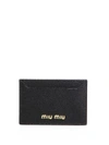 Miu Miu Madras Metallic Leather Card Case In Black