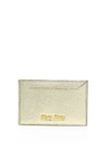 Miu Miu Madras Metallic Leather Card Case In Gold