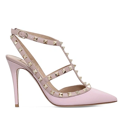 Shop Valentino Rockstud 100 Leather Courts In Pale Pink