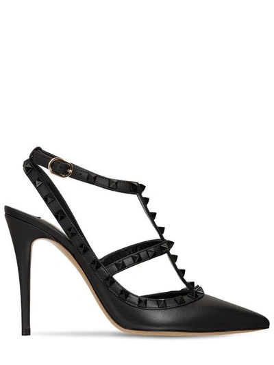 Shop Valentino Women Black 100mm Rockstud Ankle Strap Pumps