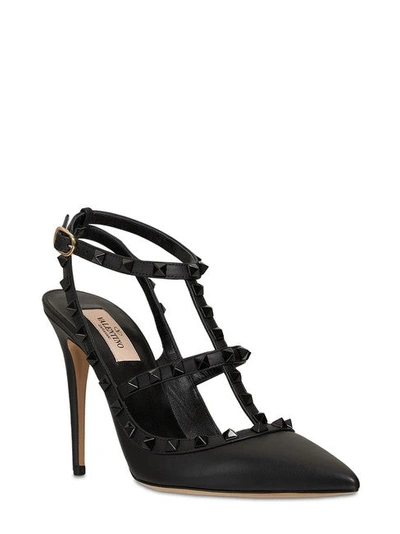 Shop Valentino Women Black 100mm Rockstud Ankle Strap Pumps