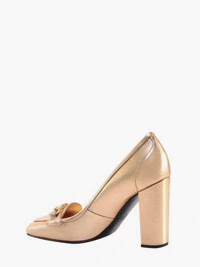 Shop Valentino Women Gold Metallized Leather Dcollet Pumps