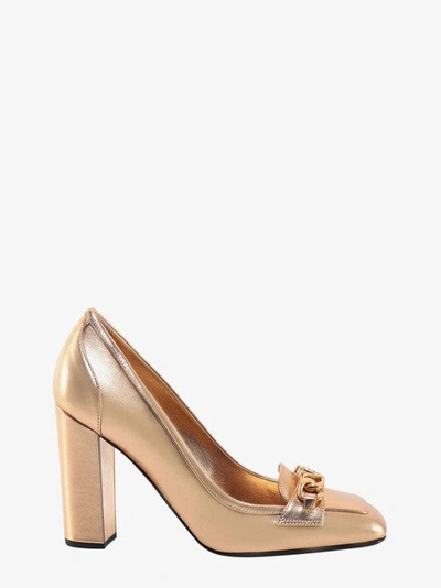 Shop Valentino Women Gold Metallized Leather Dcollet Pumps