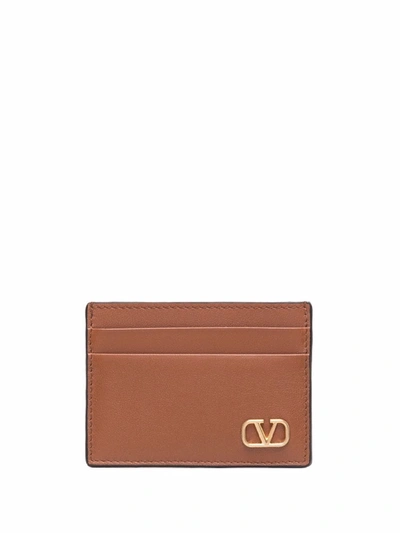 Shop Valentino Women Vlogo Signature Card Holder In Brown