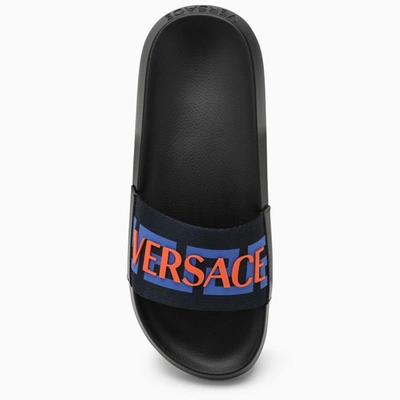 Shop Versace Black Rubber Slide With Logo Men In Blue