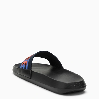 Shop Versace Black Rubber Slide With Logo Men In Blue