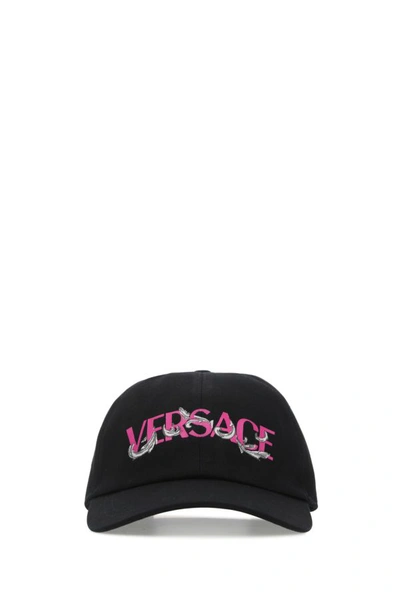 Shop Versace Man Black Cotton Baseball Cap