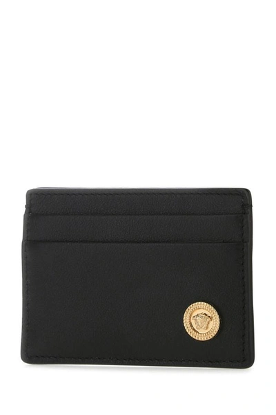 Versace Man Black Leather Card Holder In Black