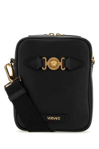 Shop Versace Man Black Leather Medusa Biggie Crossbody Bag