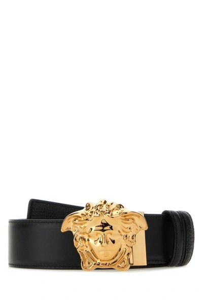 Shop Versace Man Black Leather Reversible Belt