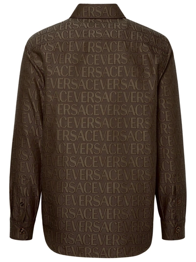 Shop Versace Beige Cotton Blend Shirt Man In Brown
