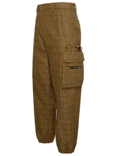 Shop Versace Man  Brown Cotton Blend Pants