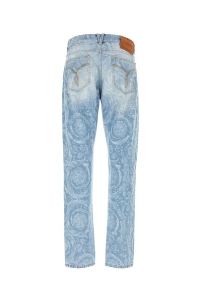 Shop Versace Man Printed Denim Jeans In Multicolor