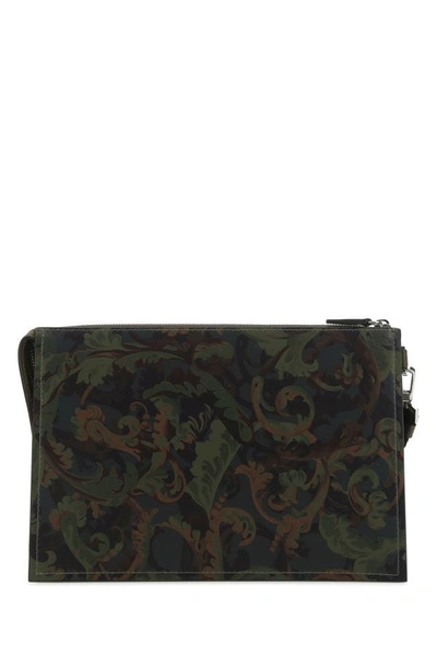 Shop Versace Man Printed Leather Clutch In Green