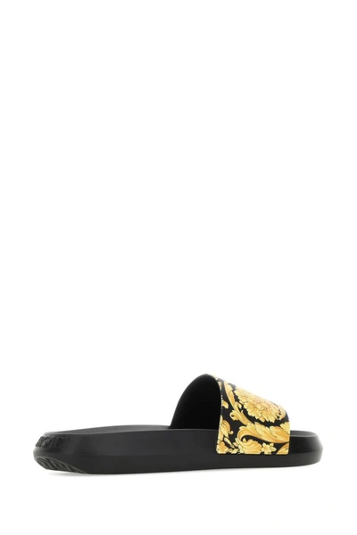 Shop Versace Man Printed Rubber Slippers In Multicolor