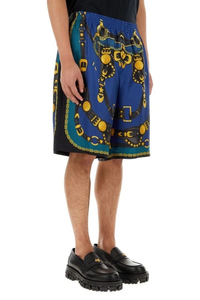 Shop Versace Man Printed Satin Bermuda Shorts In Multicolor