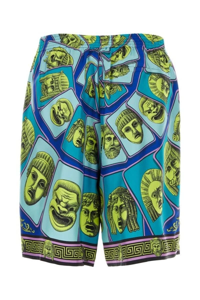 Shop Versace Man Printed Silk Bermuda Shorts In Multicolor
