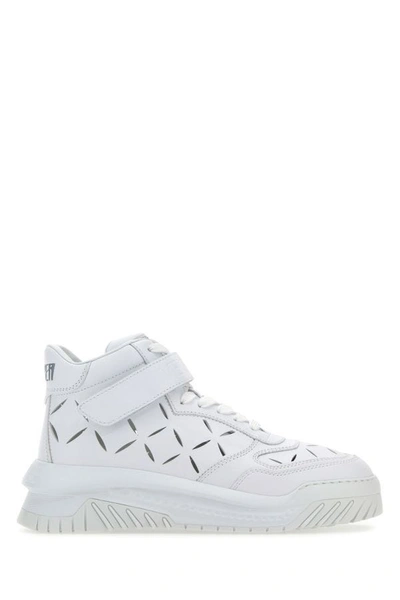 Shop Versace Man White Leather Odissea Sneakers
