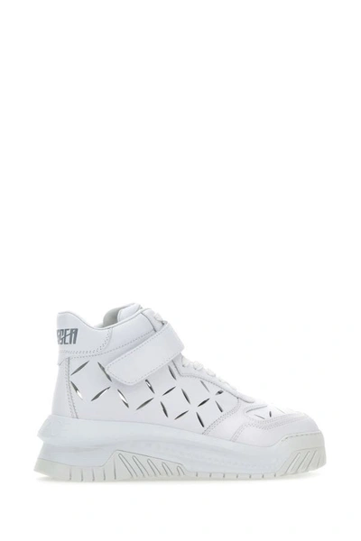 Shop Versace Man White Leather Odissea Sneakers