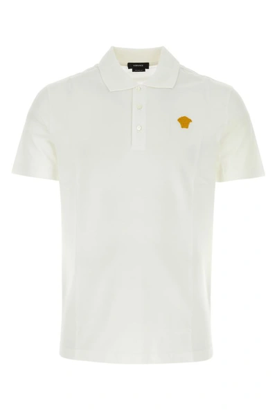 Shop Versace Man White Piquet Polo Shirt