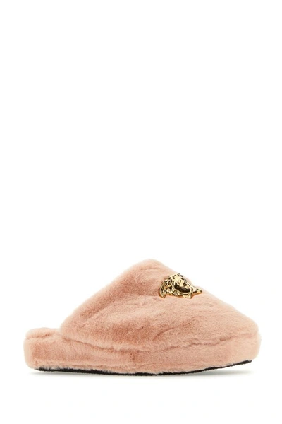 Shop Versace Unisex Light Pink Eco Fur Slippers