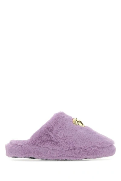 Shop Versace Unisex Lilac Eco Fur Slippers In Purple