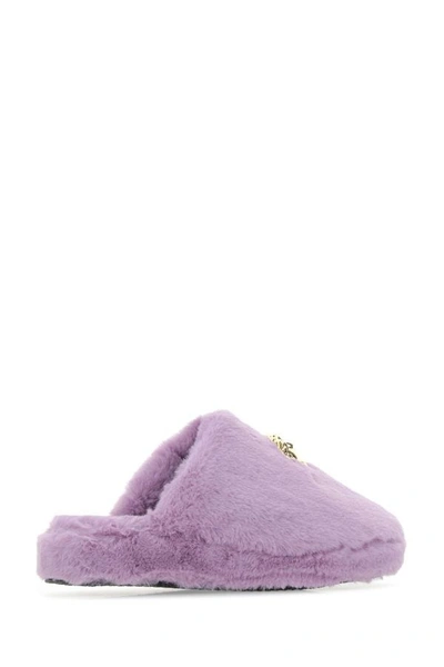 Shop Versace Unisex Lilac Eco Fur Slippers In Purple