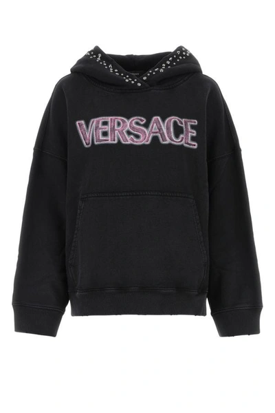 Shop Versace Woman Black Cotton Oversize Sweatshirt
