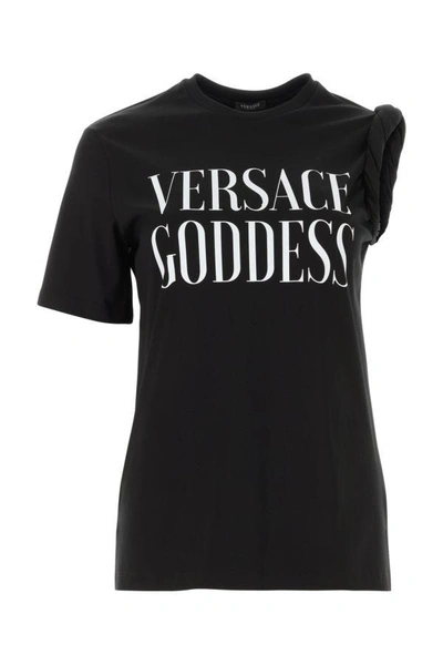 Shop Versace Woman Black Cotton T-shirt